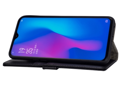 Synthetic Leather Wallet Case with Stand for OPPO R17 - Black