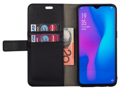 Synthetic Leather Wallet Case with Stand for OPPO R17 - Black