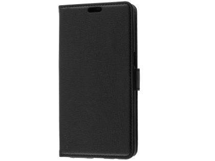 Synthetic Leather Wallet Case with Stand for OPPO A3s - Black