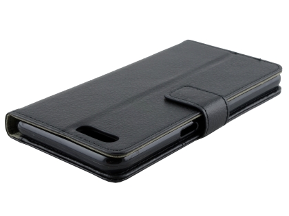 Synthetic Leather Wallet Case with Stand for OPPO A3s - Black