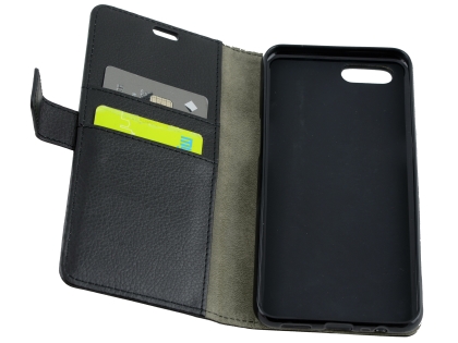 Synthetic Leather Wallet Case with Stand for OPPO A3s - Black