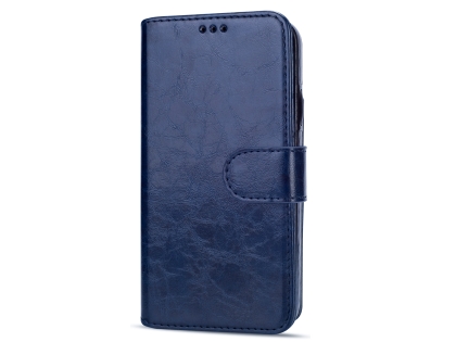 2-in-1 Synthetic Leather Wallet Case for iPhone XR - Midnight Blue