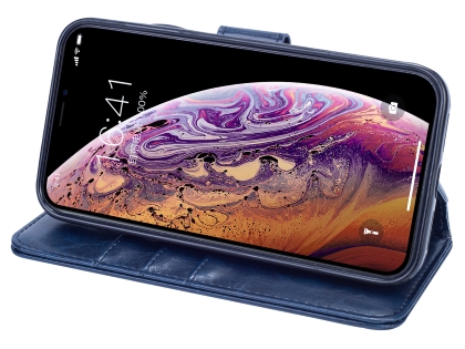 2-in-1 Synthetic Leather Wallet Case for iPhone XR - Midnight Blue