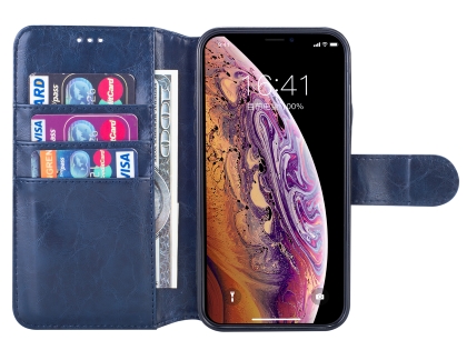 2-in-1 Synthetic Leather Wallet Case for iPhone XR - Midnight Blue