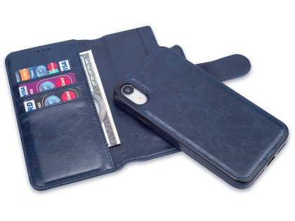 2-in-1 Synthetic Leather Wallet Case for iPhone XR - Midnight Blue