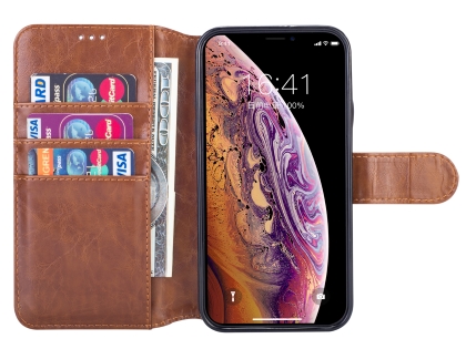 2-in-1 Synthetic Leather Wallet Case for iPhone XR - Brown
