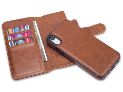 2-in-1 Synthetic Leather Wallet Case for iPhone XR - Brown