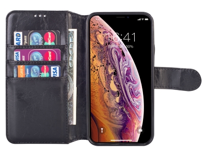 2-in-1 Synthetic Leather Wallet Case for iPhone XR - Black