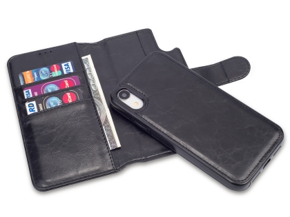 2-in-1 Synthetic Leather Wallet Case for iPhone XR - Black