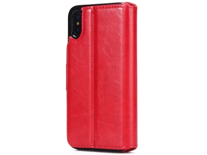 2-in-1 Synthetic Leather Wallet Case for iPhone Xs Max - Red Leather Wallet Case