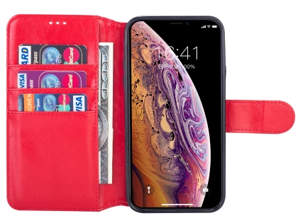 2-in-1 Synthetic Leather Wallet Case for iPhone Xs Max - Red