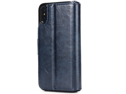2-in-1 Synthetic Leather Wallet Case for iPhone Xs Max - Midnight Blue Leather Wallet Case