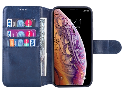 2-in-1 Synthetic Leather Wallet Case for iPhone Xs Max - Midnight Blue