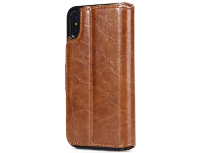 2-in-1 Synthetic Leather Wallet Case for iPhone Xs Max - Brown Leather Wallet Case