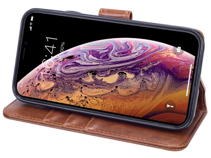 2-in-1 Synthetic Leather Wallet Case for iPhone Xs Max - Brown