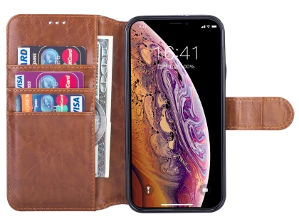 2-in-1 Synthetic Leather Wallet Case for iPhone Xs Max - Brown