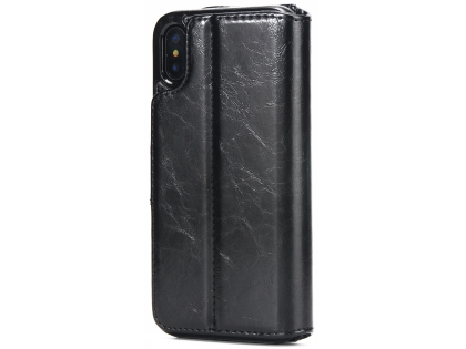2-in-1 Synthetic Leather Wallet Case for iPhone Xs Max - Black Leather Wallet Case