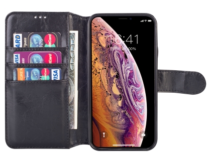 2-in-1 Synthetic Leather Wallet Case for iPhone Xs Max - Black