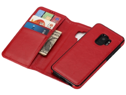 2-in-1 Synthetic Leather Wallet Case for Samsung Galaxy S9 - Red