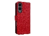 Premium Leather Wallet Case for Samsung Galaxy S25 Edge - Red Leather Wallet Case