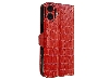 Crocodile Patterned Top-Grain Leather Wallet Case for iPhone 17 - Red Leather Wallet Case