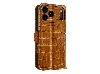 Crocodile Patterned Top-Grain Leather Wallet Case for iPhone 17 Pro - Tan Leather Wallet Case