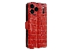 Crocodile Patterned Top-Grain Leather Wallet Case for iPhone 18 Pro Max - Red Leather Wallet Case
