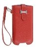 k-cool Genuine Leather Slide-in Case with Strap for Phones - Red Leather Slide-in Case